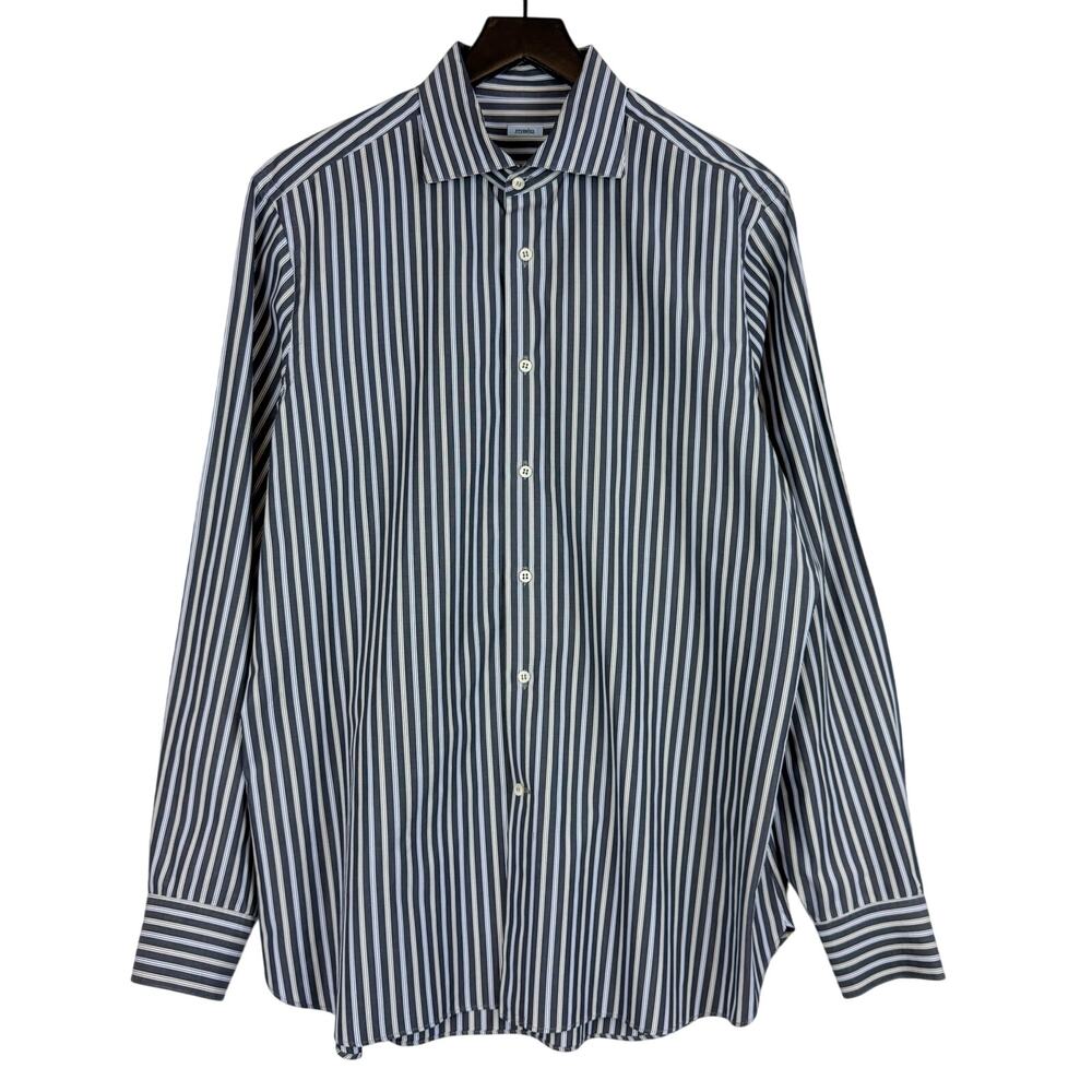 Malo Mens XL Gray Blue Stripe Dress Shirt